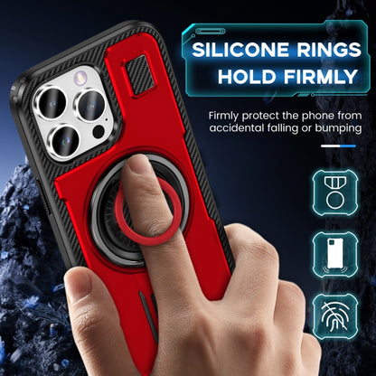 For iPhone 16 Pro Ring Holder Carbon Fiber PC Hybrid TPU Phone Case(Red) - iPhone 16 Pro Cases by buy2fix | Online Shopping UK | buy2fix