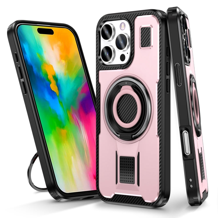 For iPhone 16 Pro Ring Holder Carbon Fiber PC Hybrid TPU Phone Case(Rose Gold) - iPhone 16 Pro Cases by buy2fix | Online Shopping UK | buy2fix