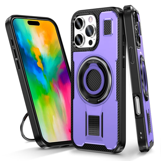 For iPhone 16 Pro Ring Holder Carbon Fiber PC Hybrid TPU Phone Case(Purple) - iPhone 16 Pro Cases by buy2fix | Online Shopping UK | buy2fix