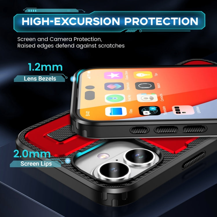 For iPhone 16 Plus Ring Holder Carbon Fiber PC Hybrid TPU Phone Case(Red) - iPhone 16 Plus Cases by buy2fix | Online Shopping UK | buy2fix