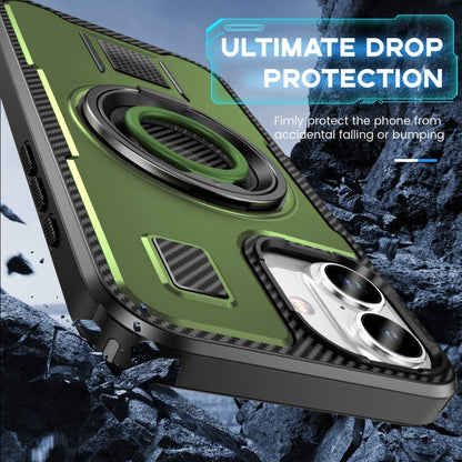 For iPhone 16 Ring Holder Carbon Fiber PC Hybrid TPU Phone Case(Army Green) - iPhone 16 Cases by buy2fix | Online Shopping UK | buy2fix