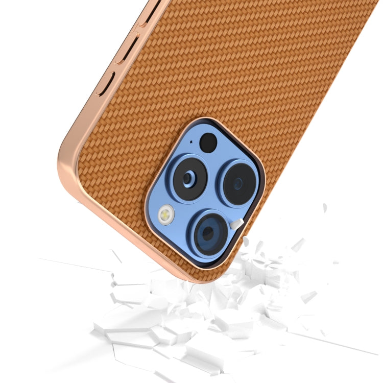 For iPhone 16 Pro Nano Electroplating Carbon Fiber Texture Phone Case(Brown) - iPhone 16 Pro Cases by buy2fix | Online Shopping UK | buy2fix