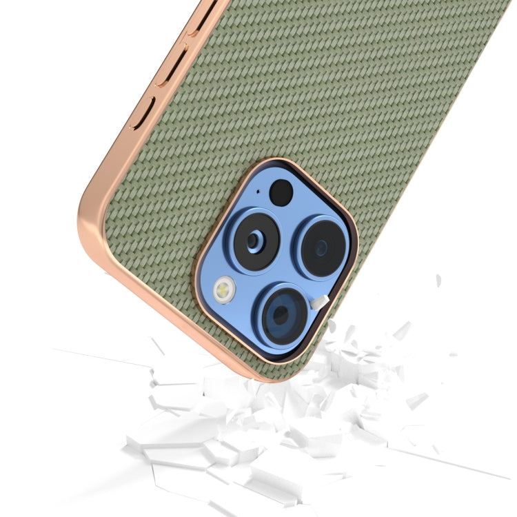 For iPhone 16 Pro Nano Electroplating Carbon Fiber Texture Phone Case(Green) - iPhone 16 Pro Cases by buy2fix | Online Shopping UK | buy2fix