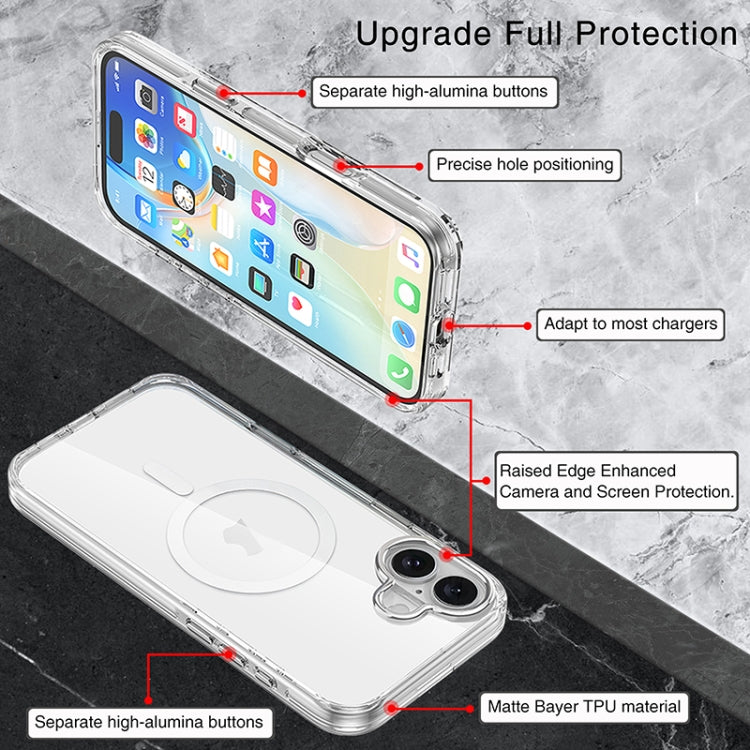 For iPhone 16 Metal Buttons MagSafe Magnetic PC Hybrid TPU Phone Case(Transparent) - iPhone 16 Cases by buy2fix | Online Shopping UK | buy2fix