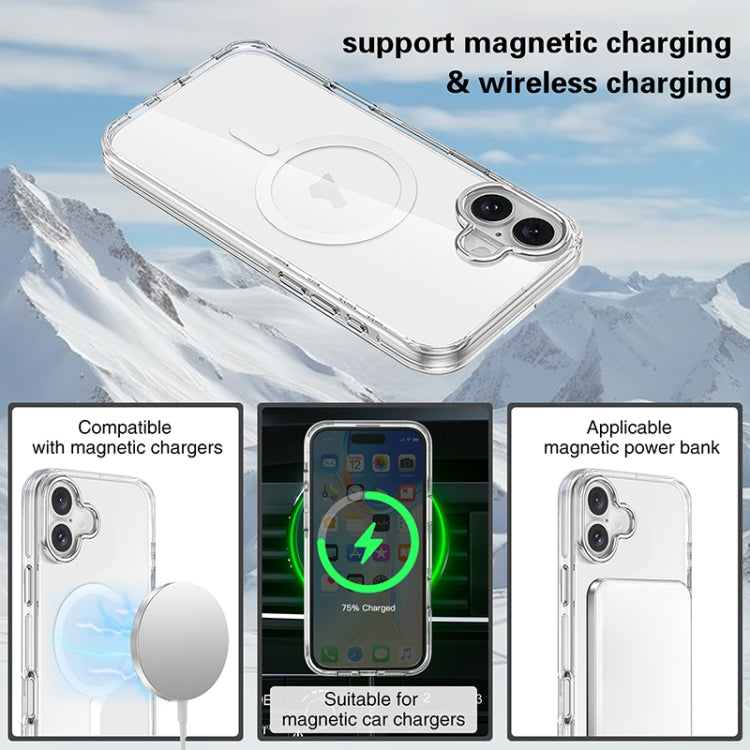 For iPhone 16 Metal Buttons MagSafe Magnetic PC Hybrid TPU Phone Case(Transparent) - iPhone 16 Cases by buy2fix | Online Shopping UK | buy2fix