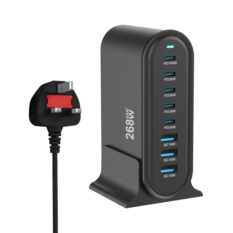 YMX-968 268W 5Type-C, 3USB 8-Ports Desktop Fast Charger, Plug Type:UK Plug(Black) - Multifunction Charger by buy2fix | Online Shopping UK | buy2fix