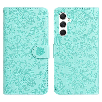 For Samsung Galaxy S25 5G Floral Embossed Pattern Leather Phone Case(Light Green) - Galaxy S25 5G Cases by buy2fix | Online Shopping UK | buy2fix