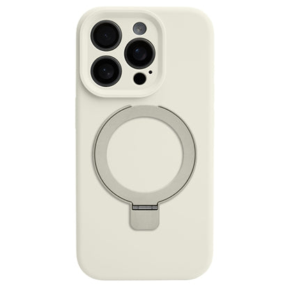 For iPhone 16 Pro Precision Hole Liquid Silicone MagSafe Metal Ring Holder Phone Case(White) - iPhone 16 Pro Cases by buy2fix | Online Shopping UK | buy2fix