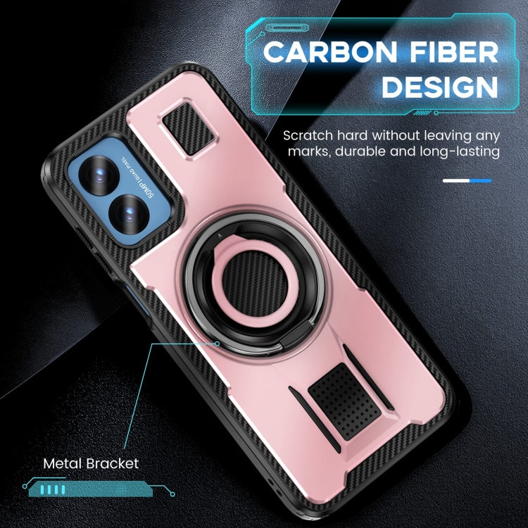 For Motorola Moto G Play 4G 2024 Ring Holder Carbon Fiber PC Hybrid TPU Phone Case(Rose Gold) - Motorola Cases by buy2fix | Online Shopping UK | buy2fix