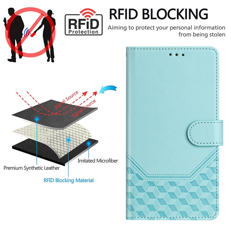 For Redmi K70 Ultra 5G Honeycomb Embossing RFID Leather Phone Case(Mint Green) - Xiaomi Cases by buy2fix | Online Shopping UK | buy2fix