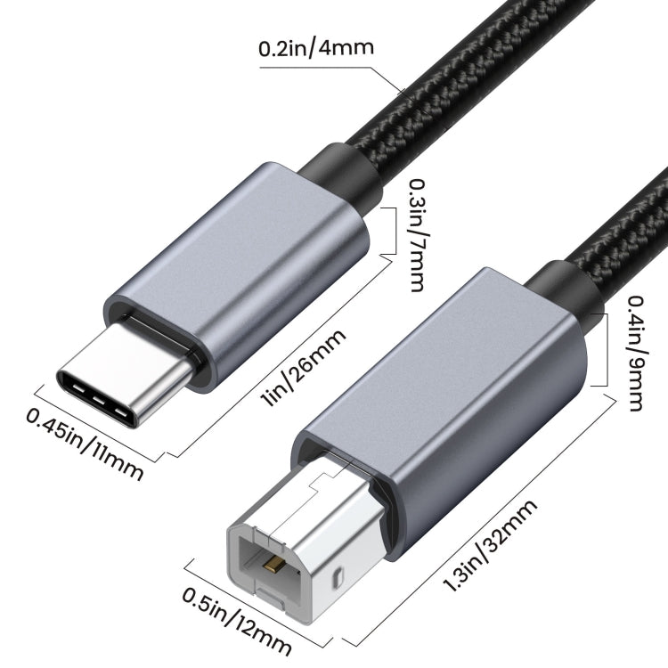 USB-C / Type-C to USB-B BM Printer MIDI Keyboard Adapter Cable, Length:1.8m - Cable & Adapters by buy2fix | Online Shopping UK | buy2fix