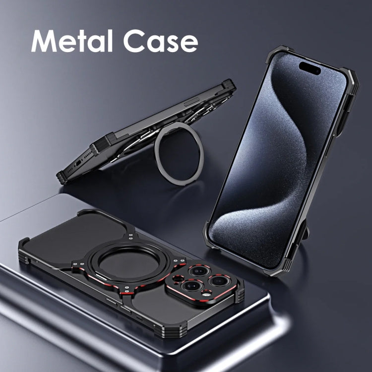 For iPhone 16 Pro Mechanical Arm Borderless MagSafe Holder Metal Phone Case(Black Blue) - iPhone 16 Pro Cases by buy2fix | Online Shopping UK | buy2fix