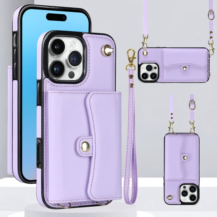 For iPhone 16 Pro Max RFID Card Slot Phone Case with Long Lanyard(Purple) - iPhone 16 Pro Max Cases by buy2fix | Online Shopping UK | buy2fix