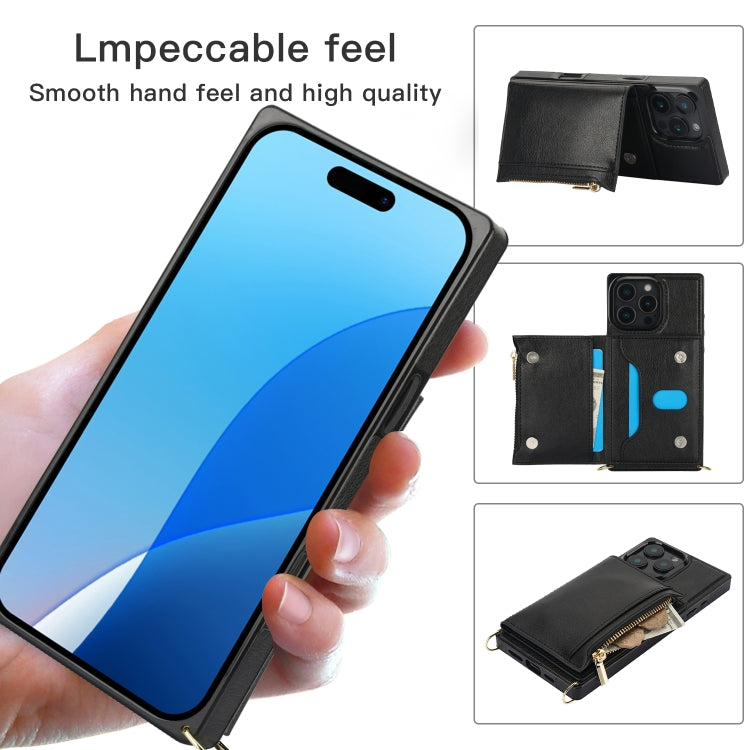 For iPhone 16 Pro Square Zipper Wallet Bag TPU+PU Back Cover Case(Black) - iPhone 16 Pro Cases by buy2fix | Online Shopping UK | buy2fix