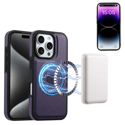 For iPhone 16 Pro Max Denior Carbon Fiber Texture Leather MagSafe Phone Case(Purple) - iPhone 16 Pro Max Cases by Denior | Online Shopping UK | buy2fix