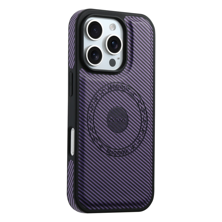 For iPhone 16 Pro Denior Carbon Fiber Texture Leather MagSafe Phone Case(Purple) - iPhone 16 Pro Cases by Denior | Online Shopping UK | buy2fix