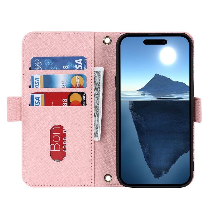 For iPhone 16 Pro Cross Texture Crossbody Lanyard Leather Phone Case(Pink) - iPhone 16 Pro Cases by buy2fix | Online Shopping UK | buy2fix