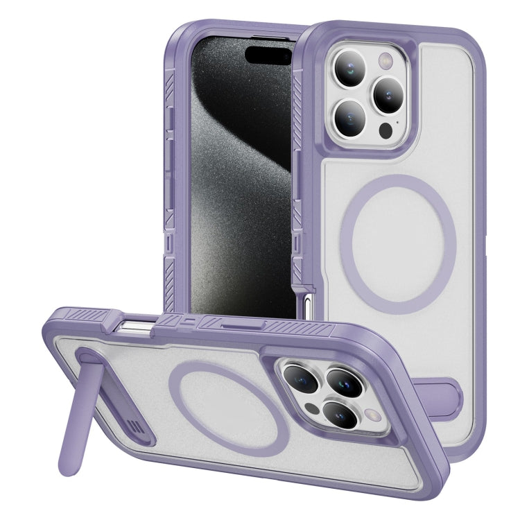 For iPhone 16 Pro Max Guard MagSafe Holder Matte PC Hybrid TPU Phone Case(Purple Transparent) - iPhone 16 Pro Max Cases by buy2fix | Online Shopping UK | buy2fix