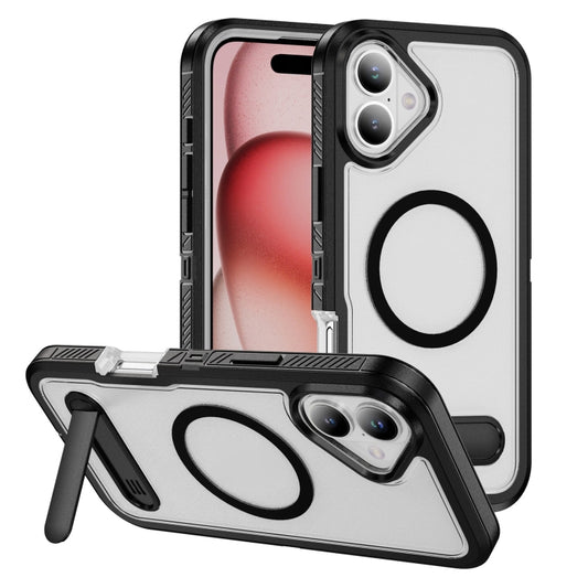 For iPhone 16 Plus Guard MagSafe Holder Matte PC Hybrid TPU Phone Case(Black Transparent) - iPhone 16 Plus Cases by buy2fix | Online Shopping UK | buy2fix