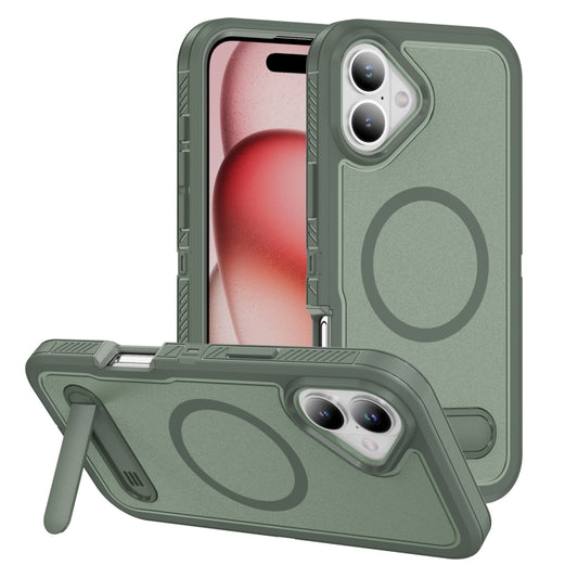 For iPhone 16 Plus Guard MagSafe Holder Matte PC Hybrid TPU Phone Case(Green) - iPhone 16 Plus Cases by buy2fix | Online Shopping UK | buy2fix