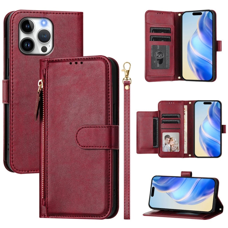 For iPhone 16 Pro Max Multi-Card Slots Zipper Wallet Leather Phone Case(Dark Red) - iPhone 16 Pro Max Cases by buy2fix | Online Shopping UK | buy2fix