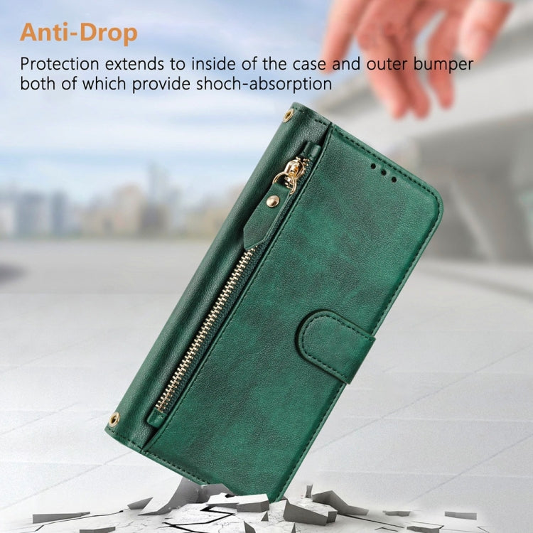 For iPhone 16 Pro Multi-Card Slots Zipper Wallet Leather Phone Case(Green) - iPhone 16 Pro Cases by buy2fix | Online Shopping UK | buy2fix