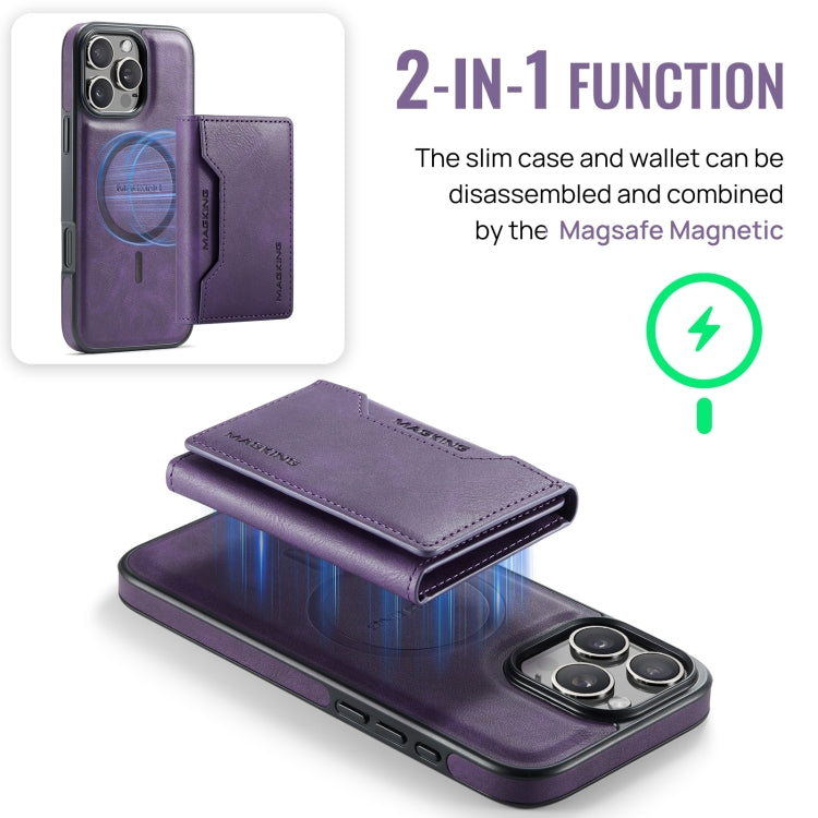 For iPhone 16 Pro DG.MING MAGKING-K2 Series MagSafe RFID Card Bag Detachable Phone Case(Purple) - iPhone 16 Pro Cases by DG.MING | Online Shopping UK | buy2fix