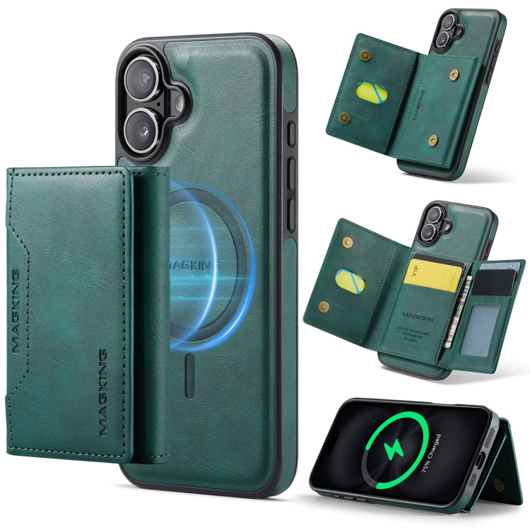 For iPhone 16 Plus DG.MING MAGKING-K2 Series MagSafe RFID Card Bag Detachable Phone Case(Green) - iPhone 16 Plus Cases by DG.MING | Online Shopping UK | buy2fix