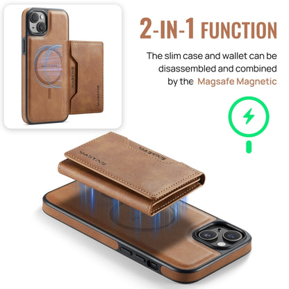 For iPhone 14 DG.MING MAGKING-K2 Series MagSafe RFID Card Bag Detachable Phone Case(Brown) - iPhone 14 Cases by DG.MING | Online Shopping UK | buy2fix