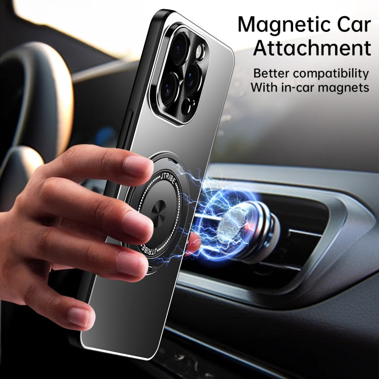 For iPhone 16 Rotating Holder Frosted Metal Phone Case(Black) - iPhone 16 Cases by buy2fix | Online Shopping UK | buy2fix