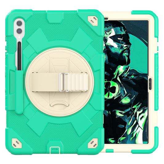 For Samsung Galaxy Tab S10+ / S9+ / S9 FE+ Spider Hand Grip Turntable Stand Tablet Case(Cyan Gold) - Galaxy Tab S9+ Cases by buy2fix | Online Shopping UK | buy2fix