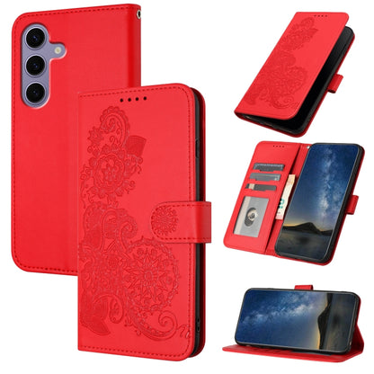 For Samsung Galaxy S25 5G Datura Flower Embossed Flip Leather Phone Case(Red) - Galaxy S25 5G Cases by buy2fix | Online Shopping UK | buy2fix