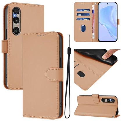 For Sony Xperia 1 VI 2024 Skin Feel Solid Color Leather Phone Case with Lanyard(Nude) - Sony Cases by buy2fix | Online Shopping UK | buy2fix