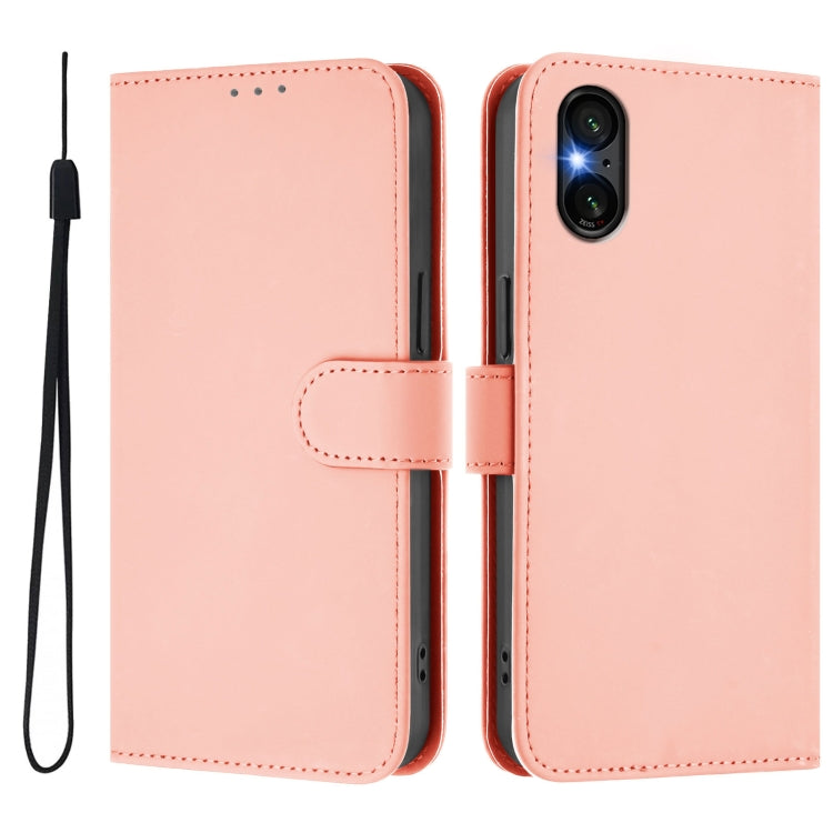 For Sony Xperia 5 VI 2024 Skin Feel Solid Color Leather Phone Case with Lanyard(Pink) - Sony Cases by buy2fix | Online Shopping UK | buy2fix