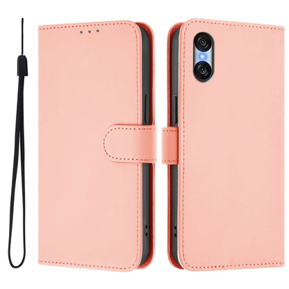 For Sony Xperia 10 VI 2024 Skin Feel Solid Color Leather Phone Case with Lanyard(Pink) - Sony Cases by buy2fix | Online Shopping UK | buy2fix