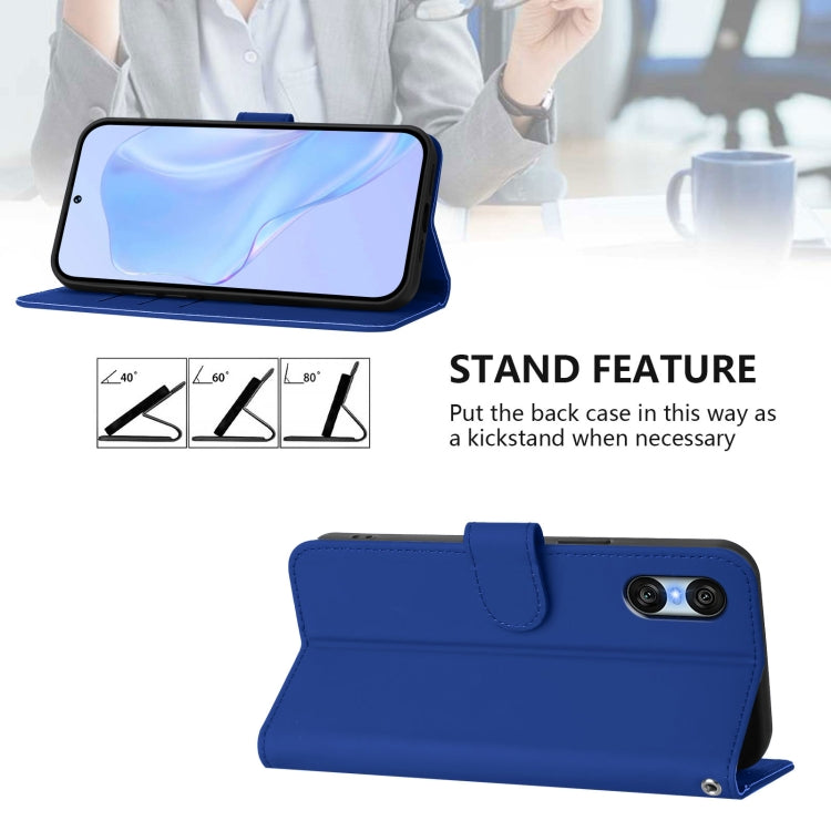 For Sony Xperia 10 VI 2024 Skin Feel Solid Color Leather Phone Case with Lanyard(Dark Blue) - Sony Cases by buy2fix | Online Shopping UK | buy2fix