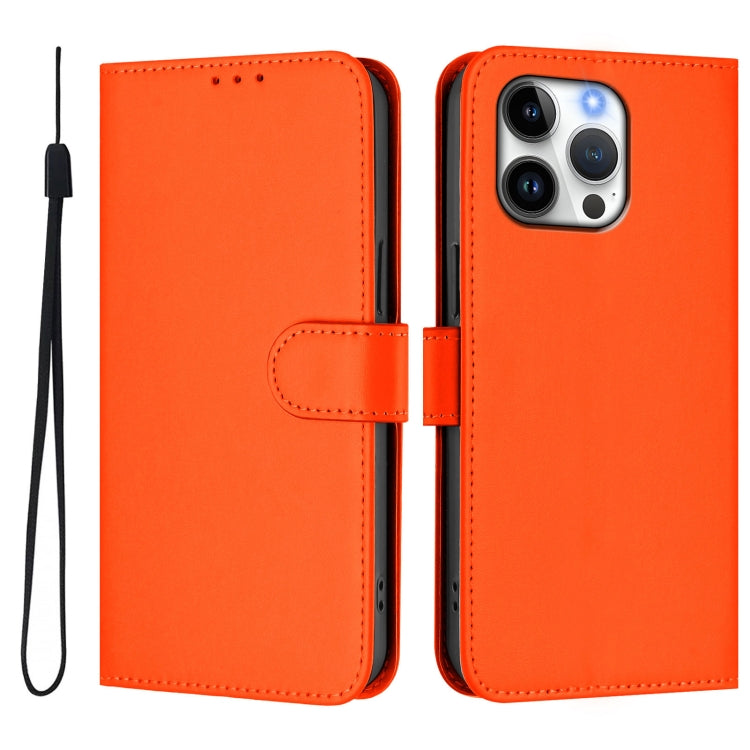 For iPhone 16 Pro Max Skin Feel Solid Color Leather Phone Case with Lanyard(Orange) - iPhone 16 Pro Max Cases by buy2fix | Online Shopping UK | buy2fix