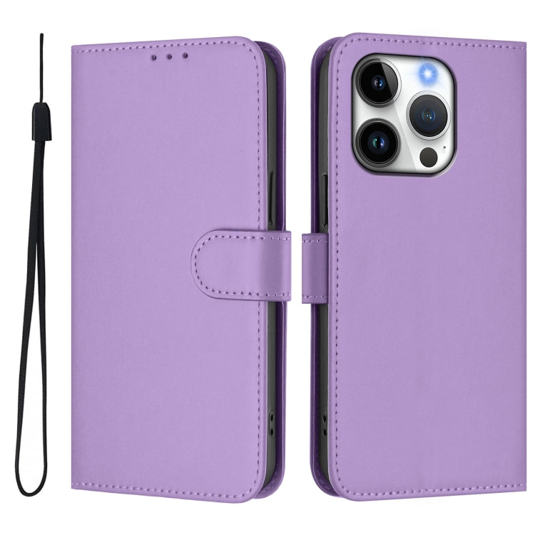 For iPhone 16 Pro Skin Feel Solid Color Leather Phone Case with Lanyard(Lavender Purple) - iPhone 16 Pro Cases by buy2fix | Online Shopping UK | buy2fix