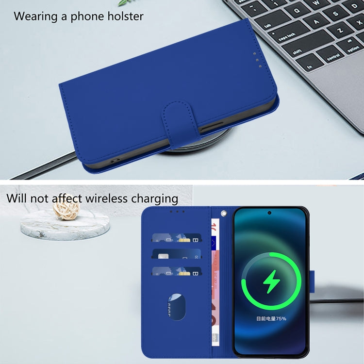 For iPhone 16 Plus Skin Feel Solid Color Leather Phone Case with Lanyard(Dark Blue) - iPhone 16 Plus Cases by buy2fix | Online Shopping UK | buy2fix