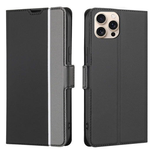 For iPhone 16 Pro Twill Texture Side Button Leather Phone Case(Black) - iPhone 16 Pro Cases by buy2fix | Online Shopping UK | buy2fix