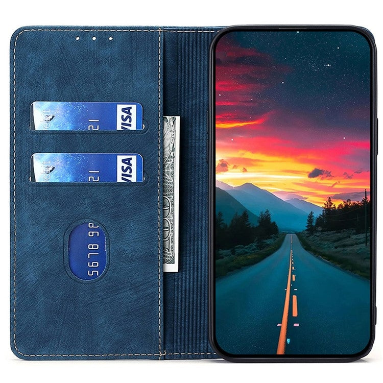 For iPhone 16 Plus RFID Anti-theft Brush Magnetic Leather Phone Case(Blue) - iPhone 16 Plus Cases by buy2fix | Online Shopping UK | buy2fix