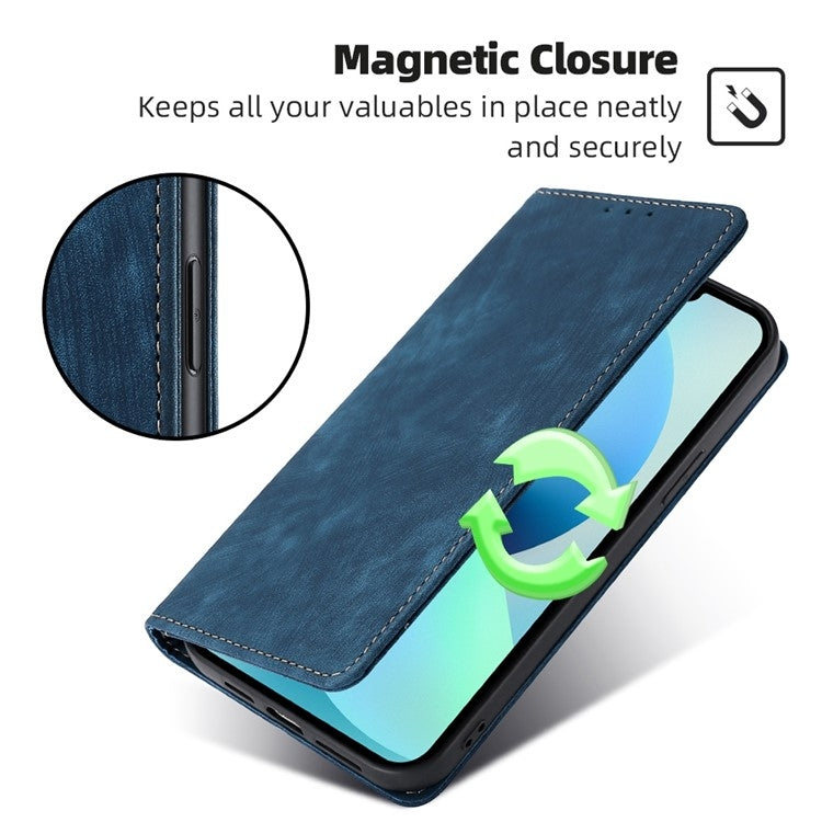 For iPhone 16 Plus RFID Anti-theft Brush Magnetic Leather Phone Case(Blue) - iPhone 16 Plus Cases by buy2fix | Online Shopping UK | buy2fix