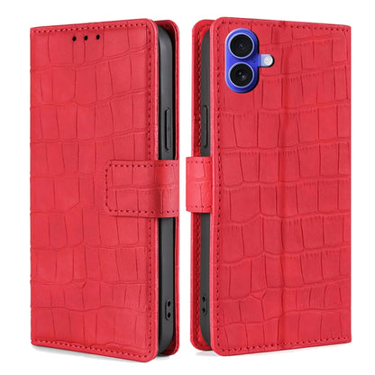 For iPhone 16 Plus Skin Feel Crocodile Magnetic Clasp Leather Phone Case(Red) - iPhone 16 Plus Cases by buy2fix | Online Shopping UK | buy2fix