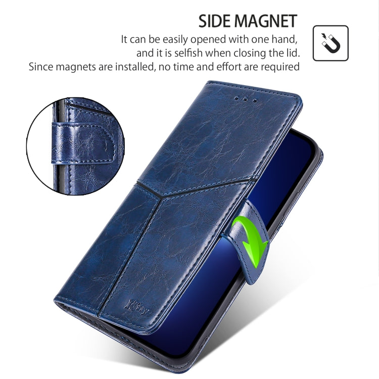 For iPhone 16 Geometric Stitching Leather Phone Case(Blue) - iPhone 16 Cases by buy2fix | Online Shopping UK | buy2fix