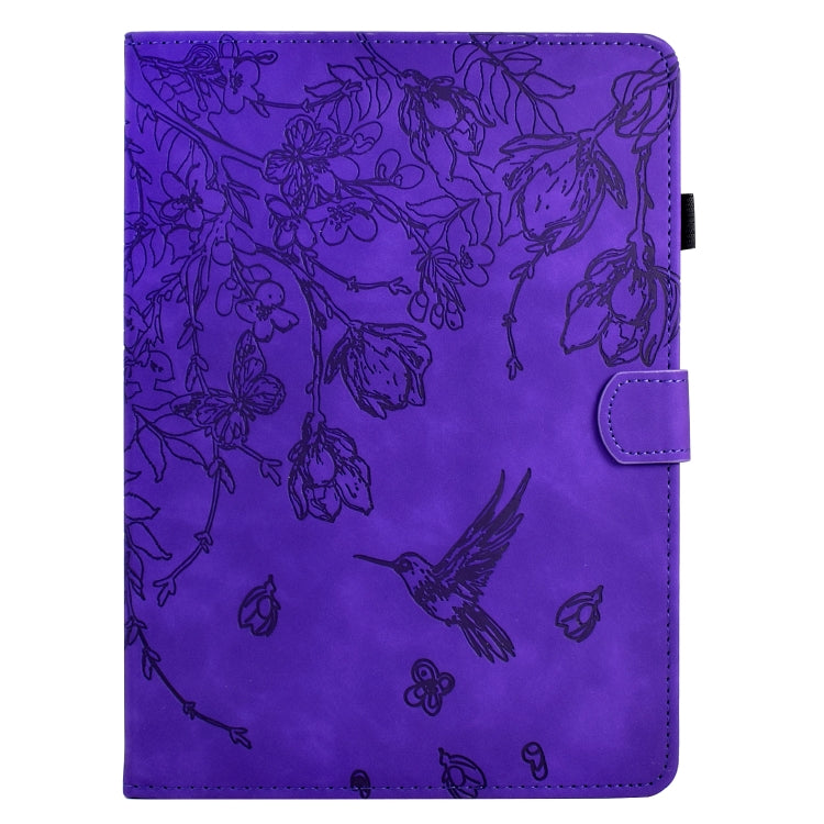 For Samsung Galaxy Tab S9 Flowers and Bird Embossed Smart Leather Tablet Case(Purple) - Galaxy Tab S9 Cases by buy2fix | Online Shopping UK | buy2fix