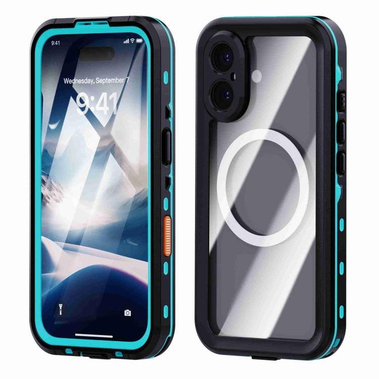 For iPhone 16 RedPepper Transparent Dot IP68 Waterproof Triple-proof MagSafe Phone Case(Black Blue) - iPhone 16 Cases by RedPepper | Online Shopping UK | buy2fix