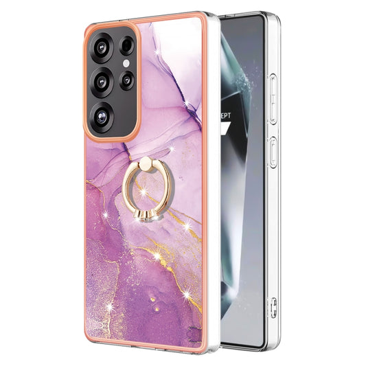 For Samsung Galaxy S25 Ultra 5G Electroplating Marble IMD TPU Phone Case with Ring Holder(Purple 001) - Galaxy S25 Ultra 5G Cases by buy2fix | Online Shopping UK | buy2fix