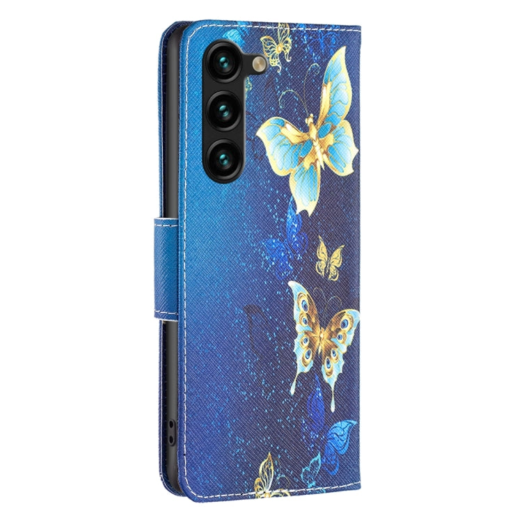 For Samsung Galaxy S25+ 5G Colored Drawing Pattern Leather Phone Case(Gold Butterfly) - Galaxy S25+ 5G Tempered Glass by buy2fix | Online Shopping UK | buy2fix