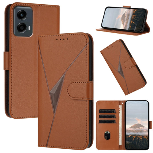 For Motorola Moto G 5G 2024 Triangle Pattern Buckle Clasp Leather Phone Case(Brown) - Motorola Cases by buy2fix | Online Shopping UK | buy2fix