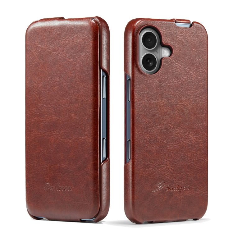 For iPhone 16 Plus Fierre Shann 64 Texture Vertical Flip PU Leather Phone Case(Brown) - iPhone 16 Plus Cases by FIERRE SHANN | Online Shopping UK | buy2fix